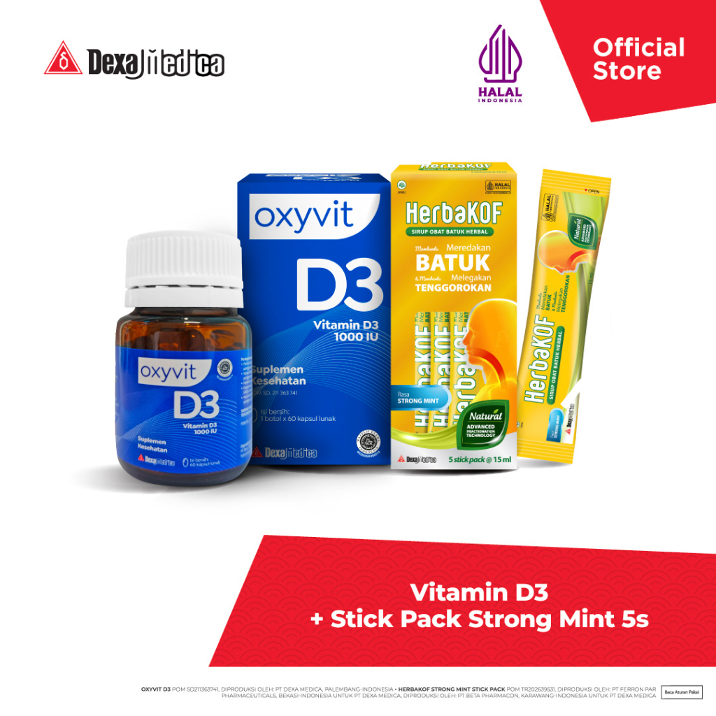 Jual Oxyvit Vitamin D3 + Herbakof Obat Batuk Rasa Strong Mint Isi 5 ...