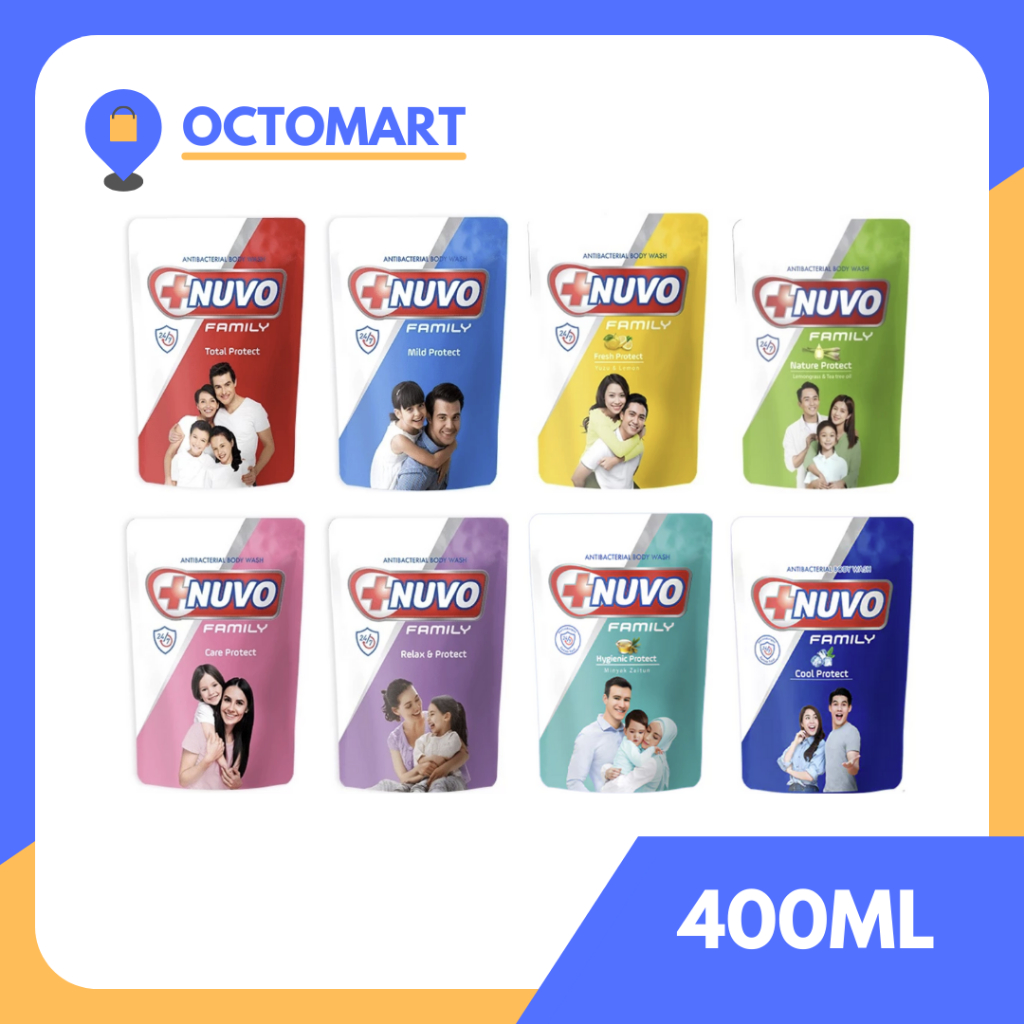 NUVO Sabun Mandi Cair Refill 400ML / 450ML Total Mild Nature Care Fresh Relax Sakinah Protect Bodywash Body Wash Pembersih Badan Refill 400 / 450 ML Semua Varian