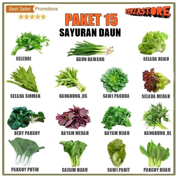 Paket 15 Macam Bibit Sayur Hidroponik Sayuran Daun Unggul