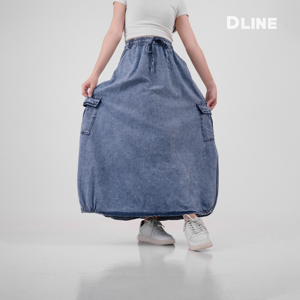 Jual Rok Jeans Cargo Panjang Wanita Long Skirt Cargo Denim Pinggang ...