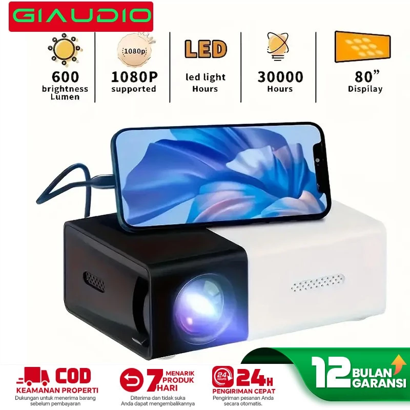 Yg300 proyektor mini portable hp android 4k full hdmi led mini proyektor