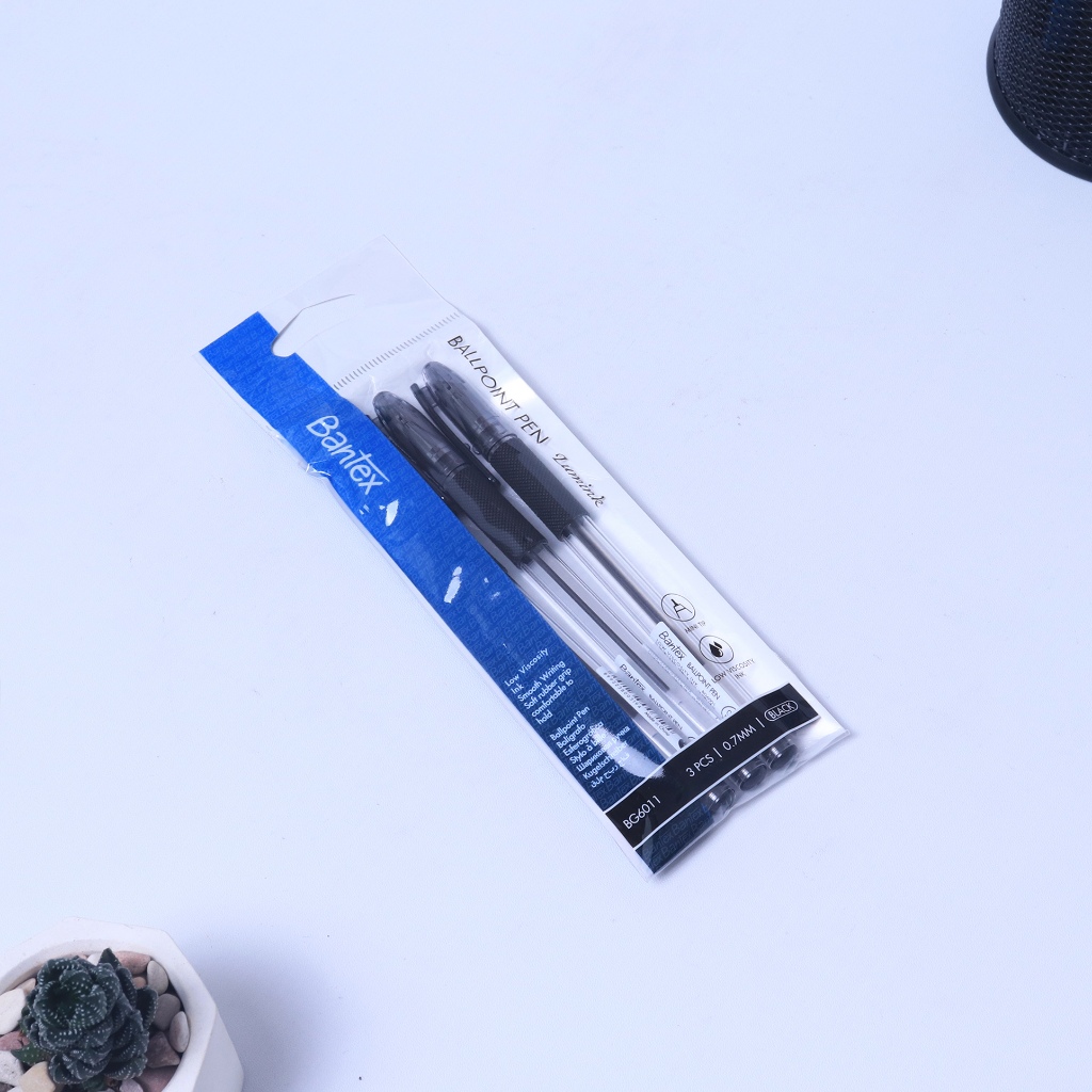 Bantex Pulpen 0.7 mm Ballpoint Ball Pen Tinta Hitam Viskositas Rendah Pegangan Karet Lembut (1 Pack Isi 3 Pcs) BG6011 (5)