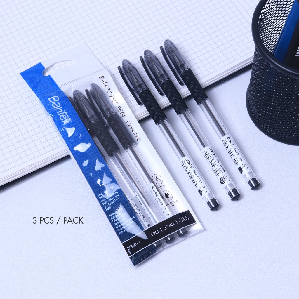Bantex Pulpen 0.7 mm Ballpoint Ball Pen Tinta Hitam Viskositas Rendah Pegangan Karet Lembut (1 Pack Isi 3 Pcs) BG6011 (3)
