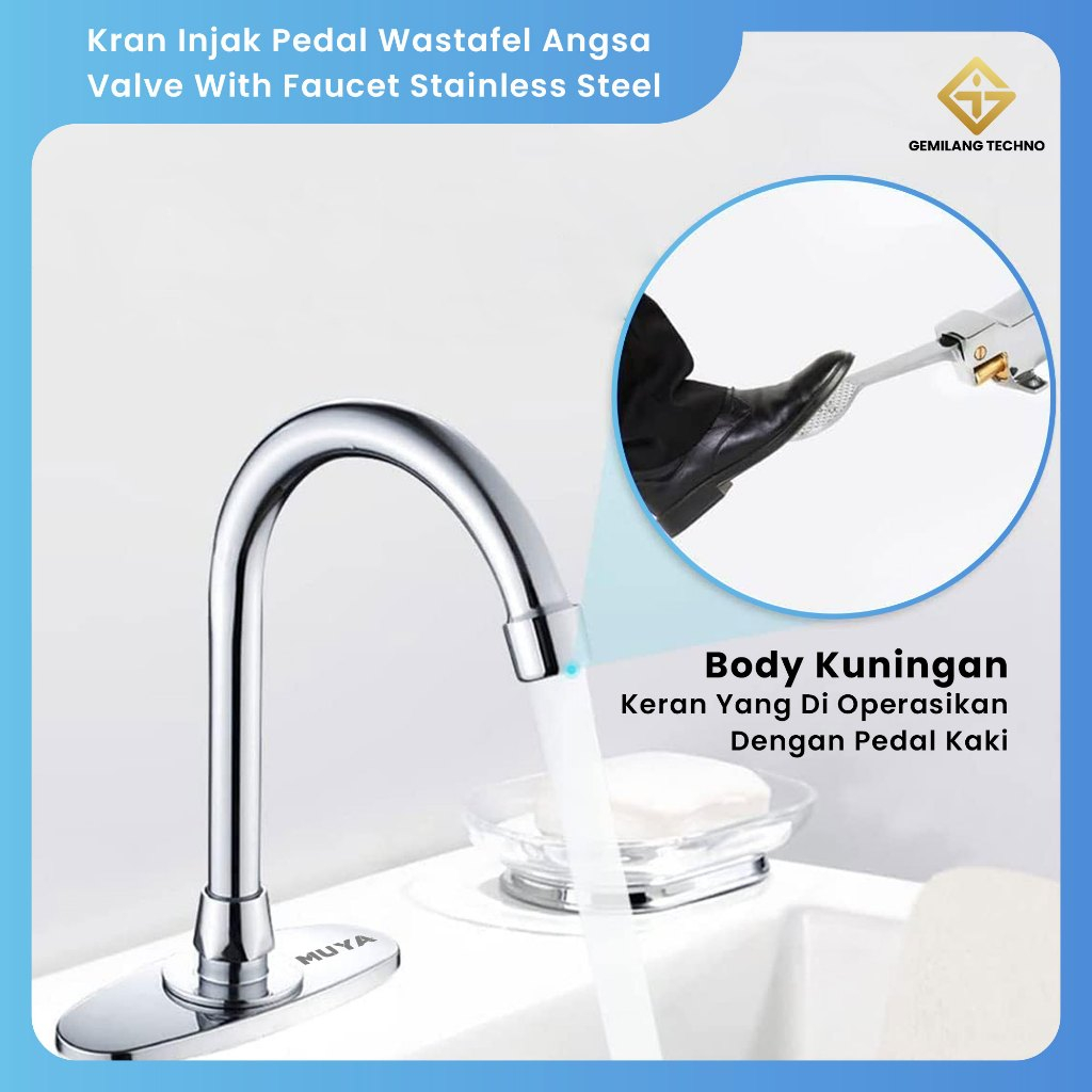 Jual Kran Injak Pedal Wastafel Angsa Stainless Steel – Valve dengan ...