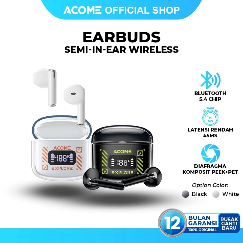 ACOME Inpods AT01 PRO Headset Earphone TWS Bluetooth 5.4 IPX4 Waterproof 4 Gram Ultra Light Support Gaming Mode Original