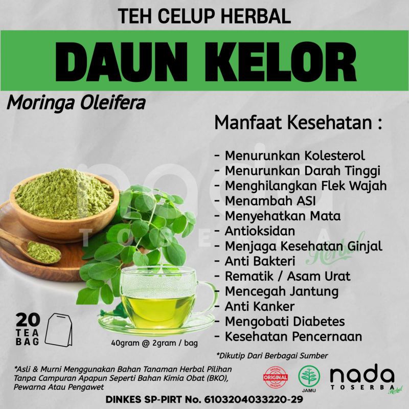 Teh Celup Herbal DAUN KELOR Isi 20 Tea Bag | Kolesterol & Darah Tinggi | Moringa Oleifera