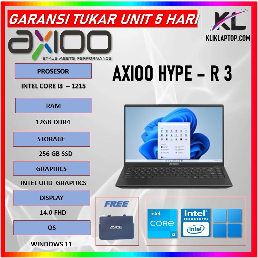 Jual Axioo Hype - R 3 Intel Core i3 1215 Ram 12GB 256GB Windows 11 14.0 ...