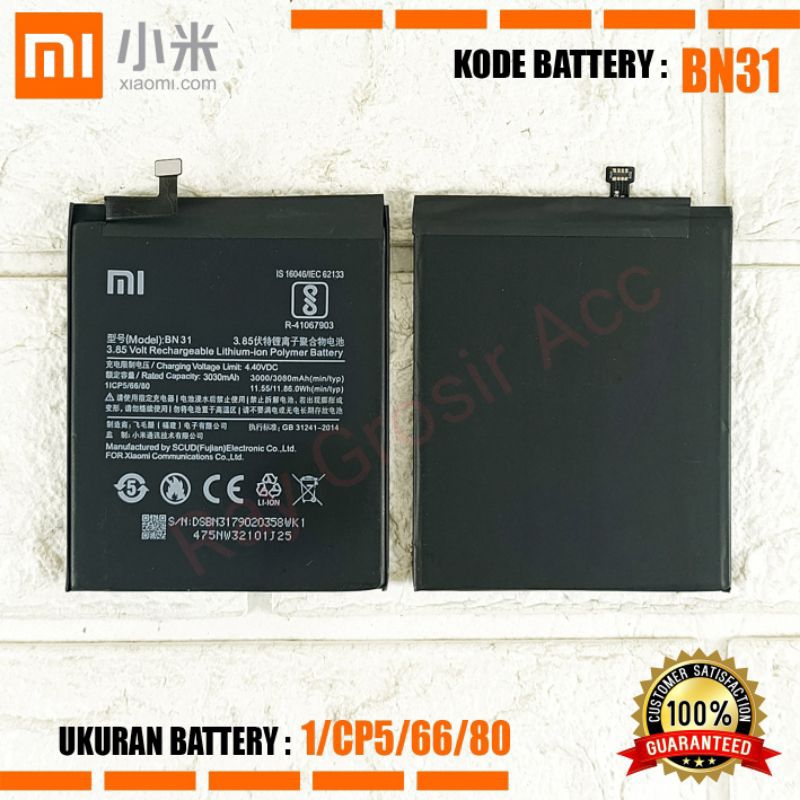Jual Baterai Original Xiaomi BN31 BN 31 BN-31 MI5X MI 5X MI A1 Note 5A ...