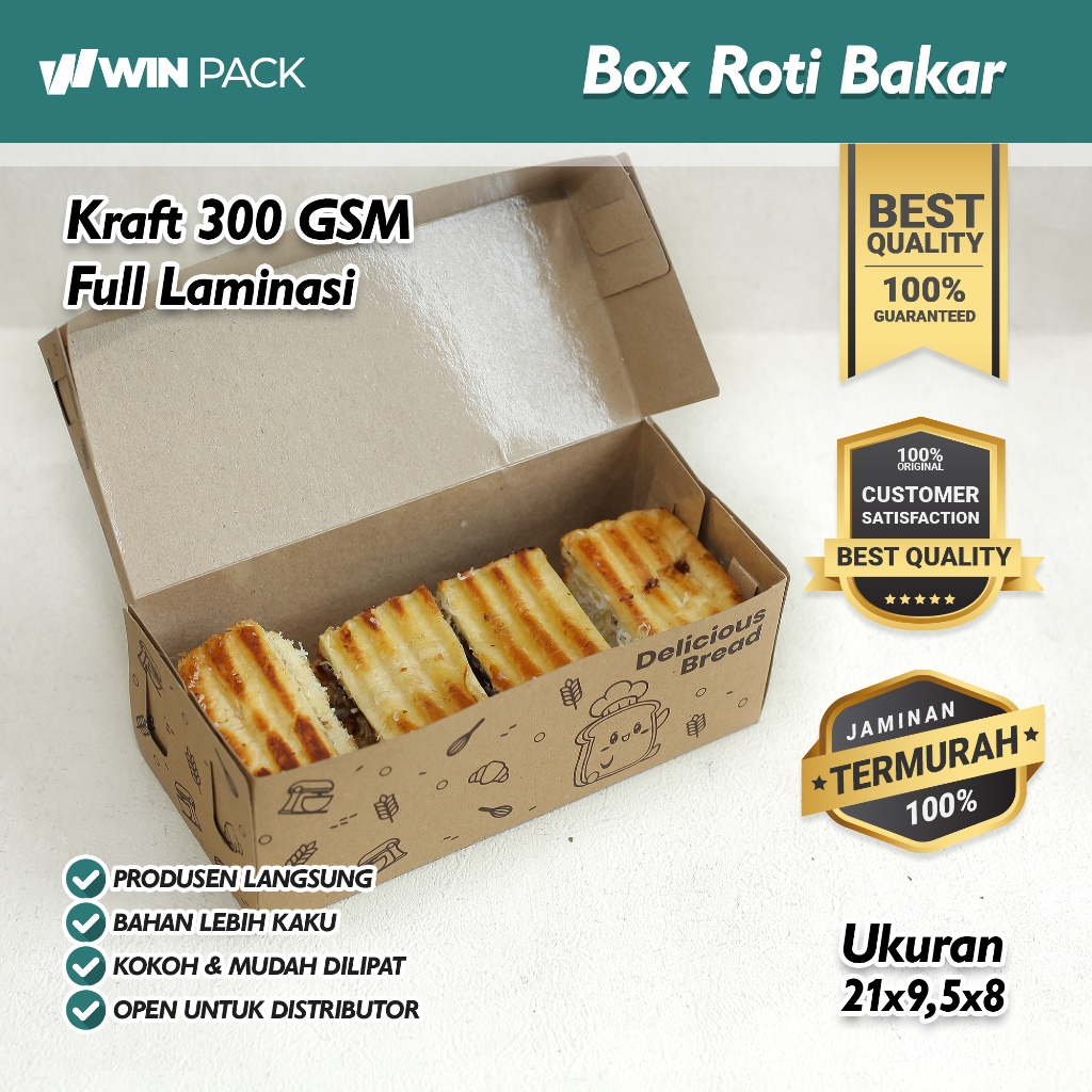 Jual (Isi 50 Pcs) Dus Box Roti Bakar Bandung | 21x9,5x8cm | Dalam Lapis ...