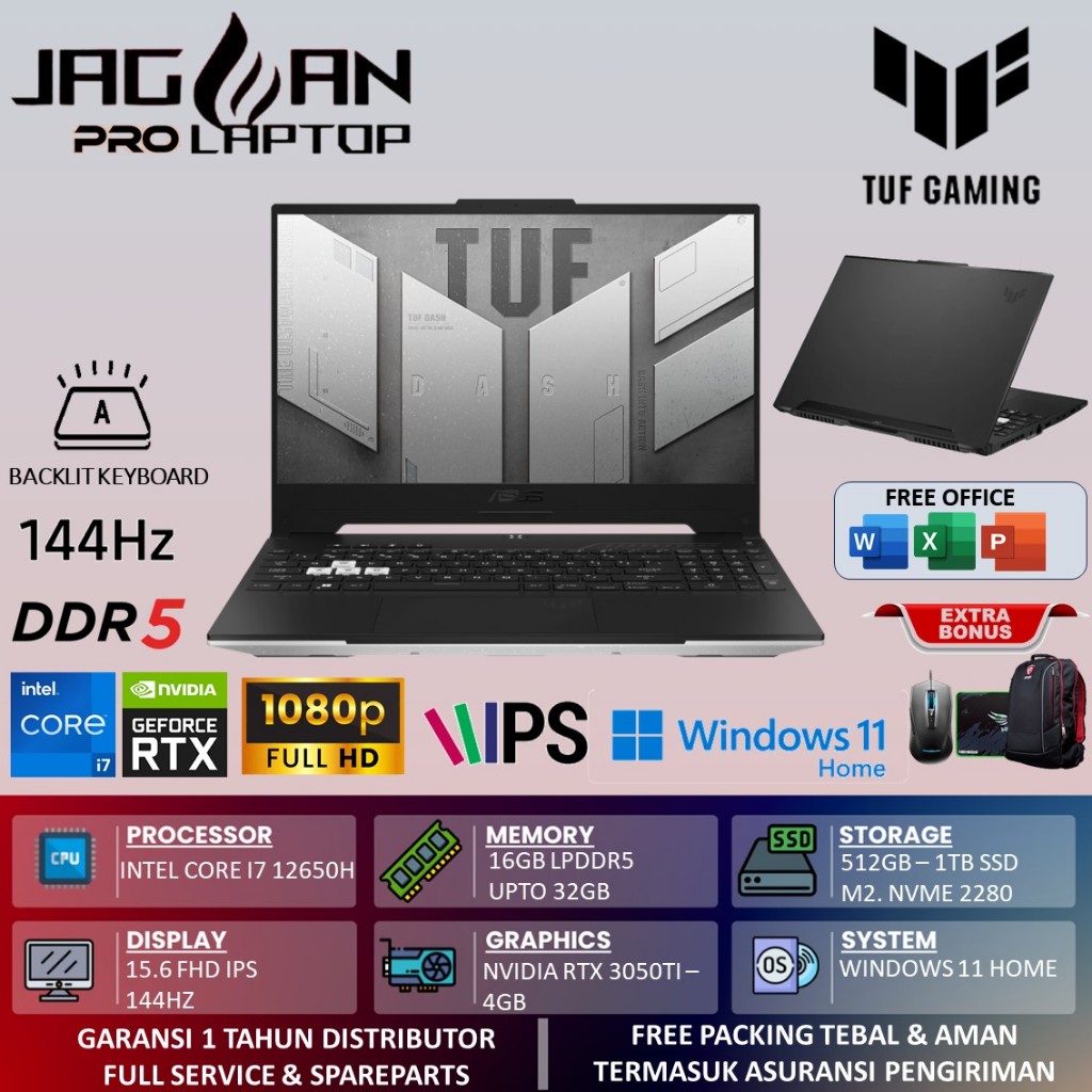 Jual Laptop Gaming ASUS TUF DASH F15 FX517ZE INTEL I7 12650H 31GB DDR5 ...