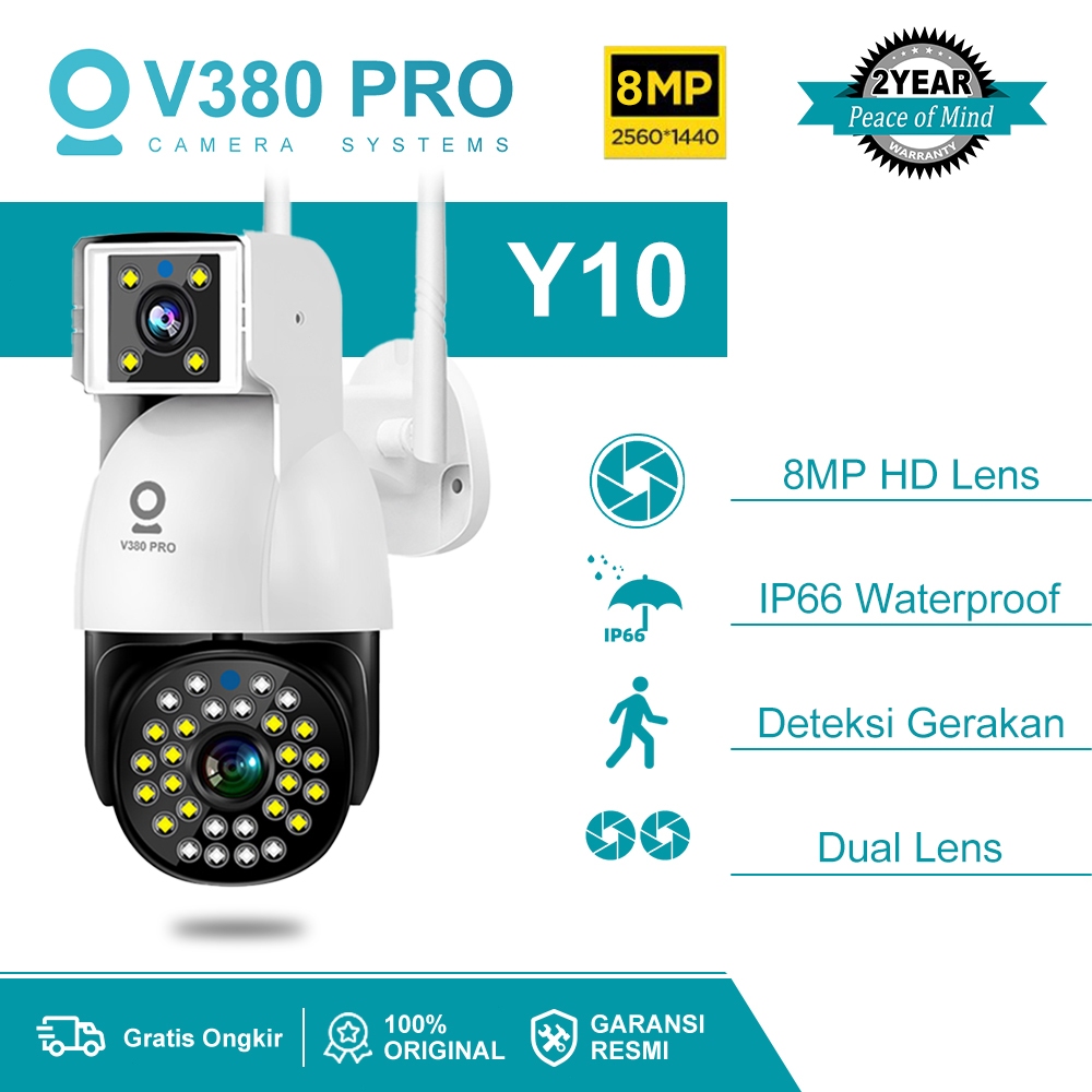 Jual V380 PRO Y10 8MP CCTV Outdoor Dual Lens Camera IP66 Waterproof LAN ...