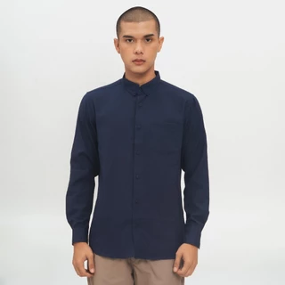 M231 Kemeja Pria Basic Polos Oxford Panjang Navy 1456H