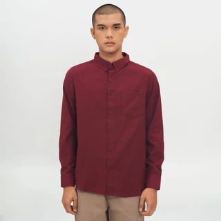 M231 Kemeja Pria Basic Polos Oxford Panjang Maroon 1456P
