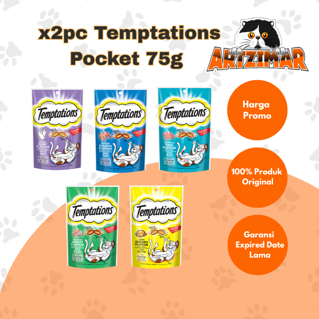Jual PAKET BUNDLING TEMPTATIONS SNACK KUCING POCKET KERING 75GR X 2 PCS ...