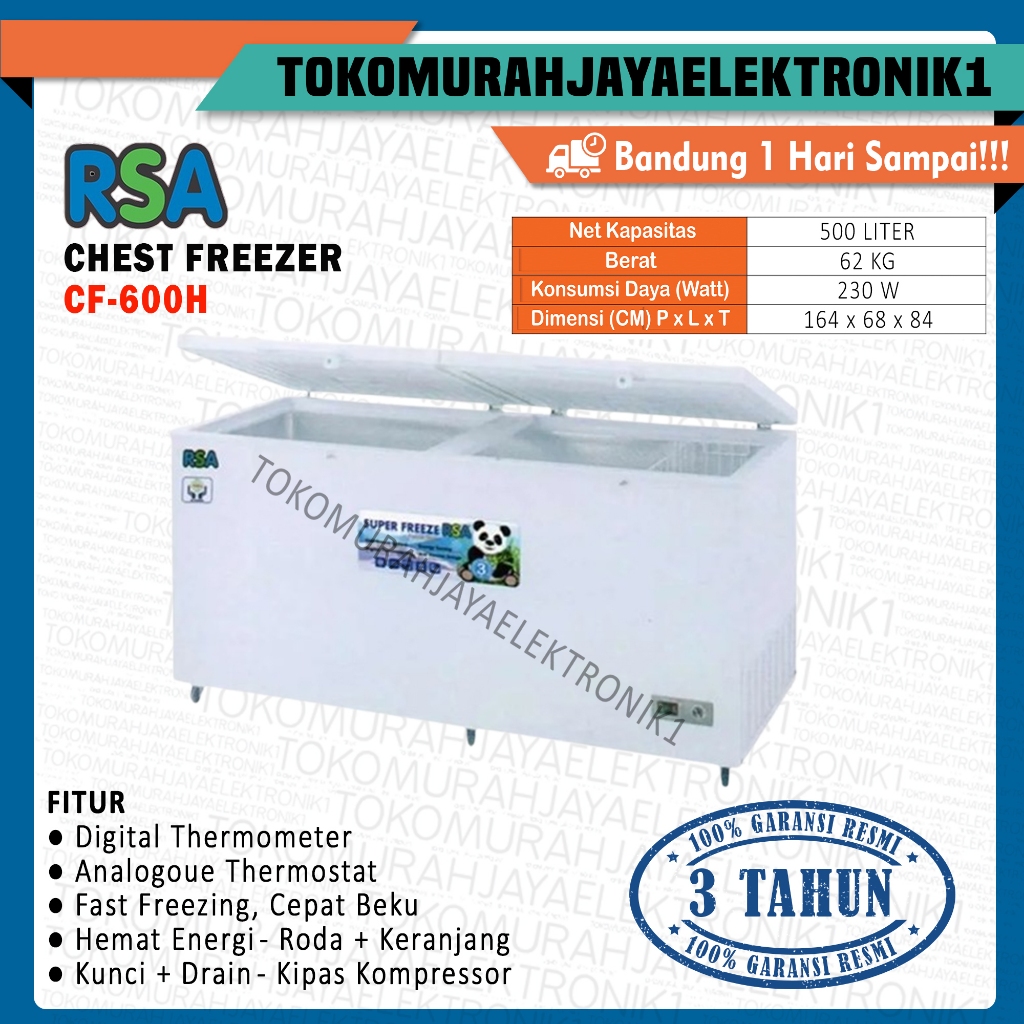 Jual Chest Freezer RSA 500 Liter CF-600H Low Watt Garansi Resmi ...