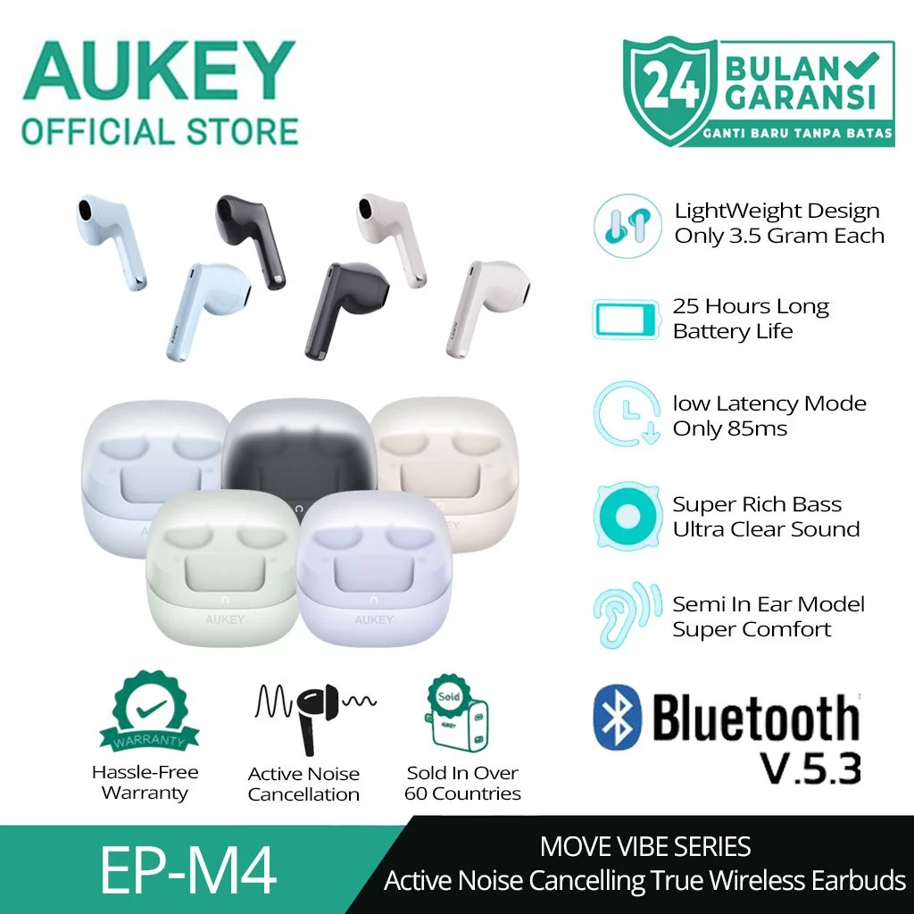 AUKEY TWS Bluetooth Active Noise Cancelling Move Vibe Series True Wireless Earbuds EP-M4