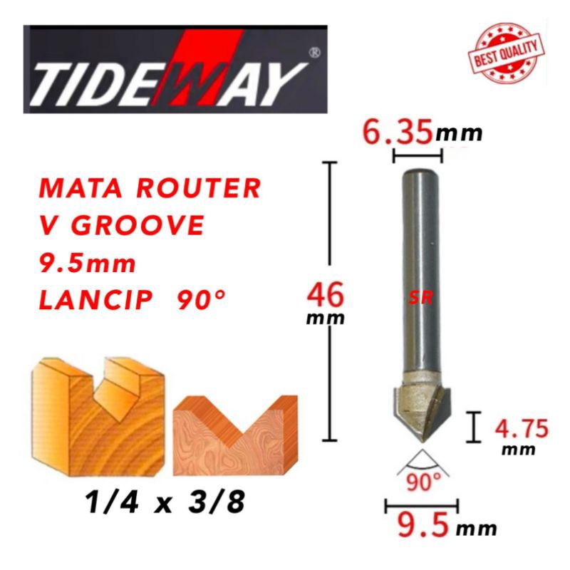Jual Mata Profil/ Router V Groove 9.5mm 1/4 × 3/8 Lancip 90 (Derajat ...