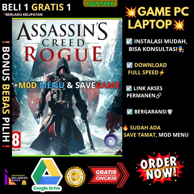 Jual Assassins Creed Rogue - PC LAPTOP GAMES - CARA INSTALL MUDAH ...