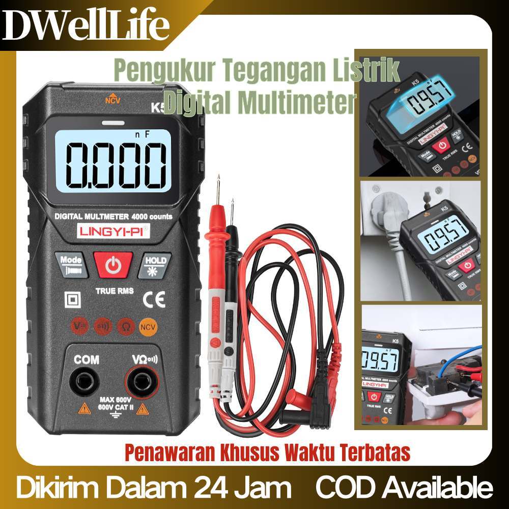 Jual Multimeter Digital Otomatis 600V Pengukur Tegangan Listrik AC DC ...