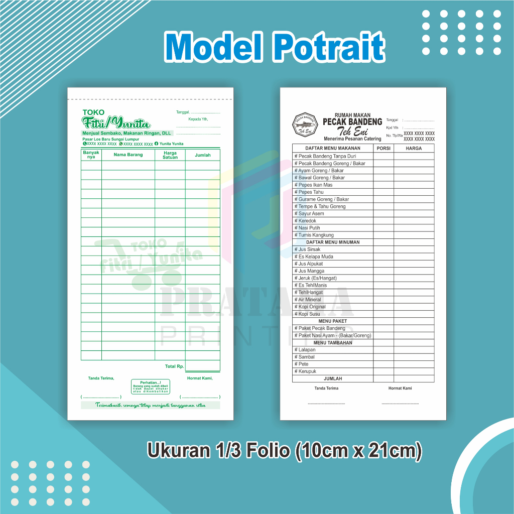 Jual Cetak Nota custom 2 ply 1/3 folio pakai nama toko sendiri nota ...