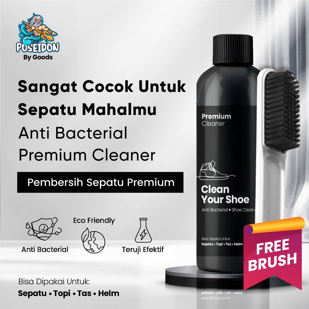 Jual POSEIDON SHOE CLEANER PREMIUM 100 ML FREE BRUSH / CLEANER SEPATU ...
