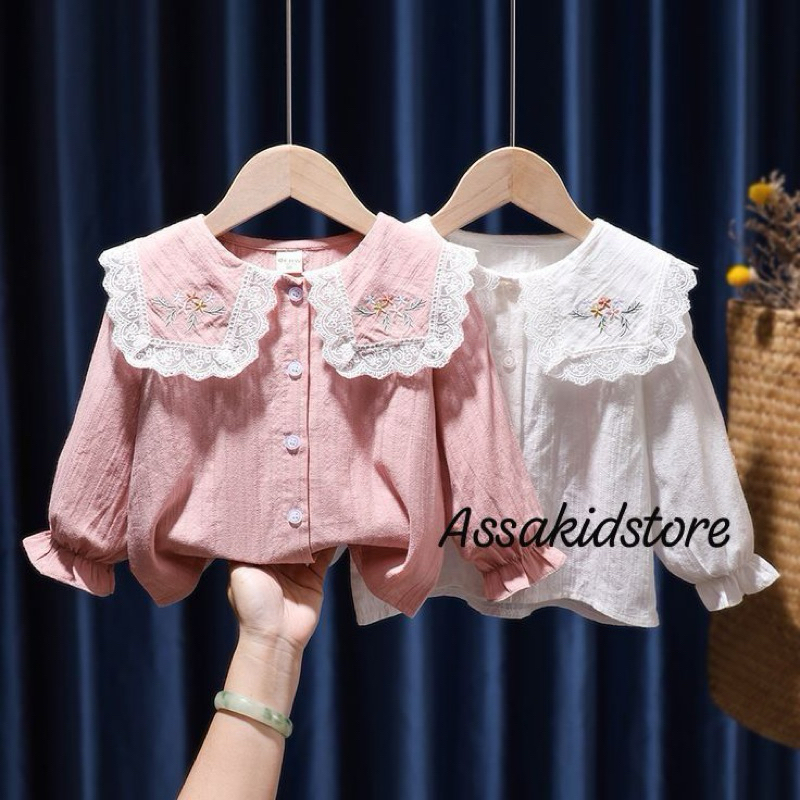 Nevada Salur Kantong Piping Bordir Kemeja Anak Perempuan