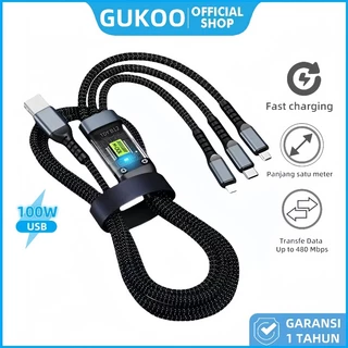 GUKOO 3IN1 Super Fast Charging 100W Kabel Data usb To Type C Lightning Micro with Digital Display