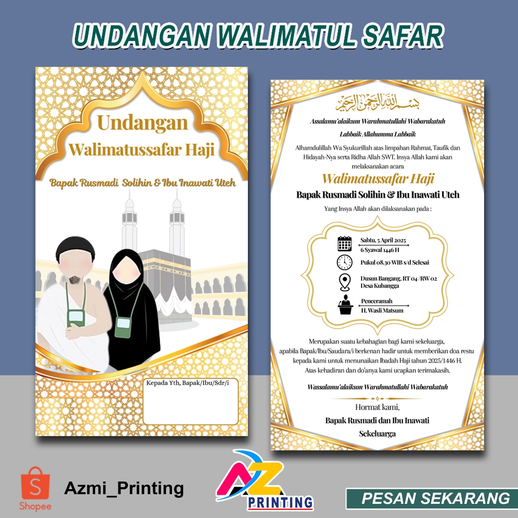 Jual Undangan Custom Walimatussafar Haji/Tasyakuran Keberangkatan Haji