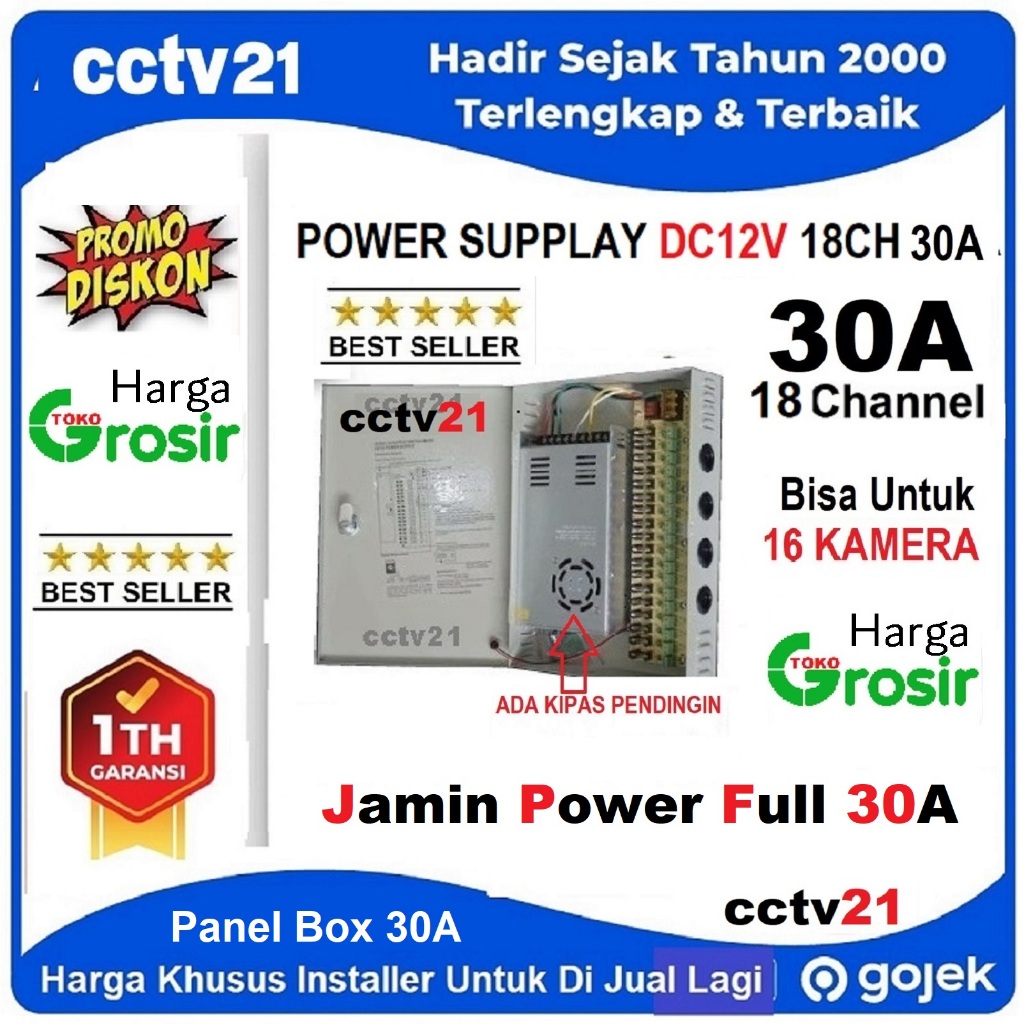 Jual Power Supply / Panel Box / PSU /Adaptor Switching18Ch DC 12V 30A ...