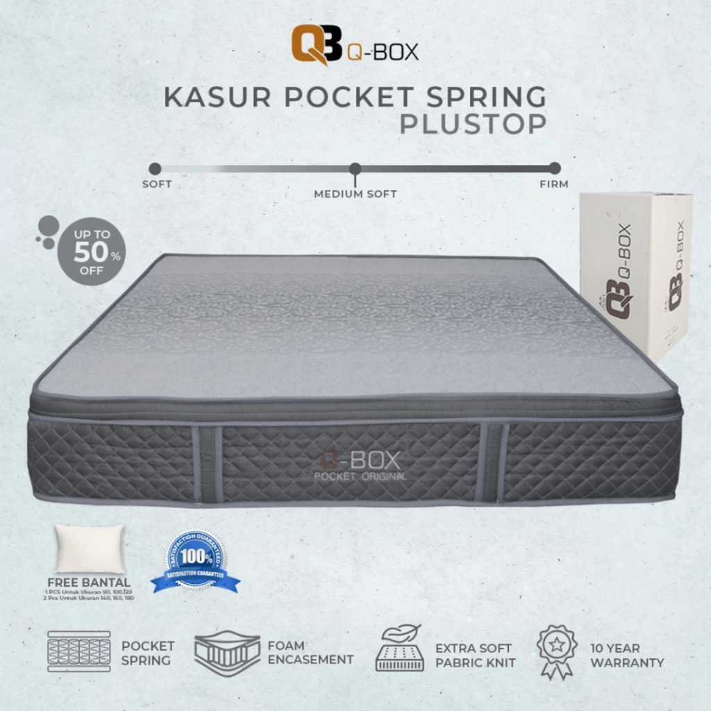 Jual Q-BOX KASUR SPRINGBED POCKET SPRING PLUSTOP 27cm | Shopee Indonesia