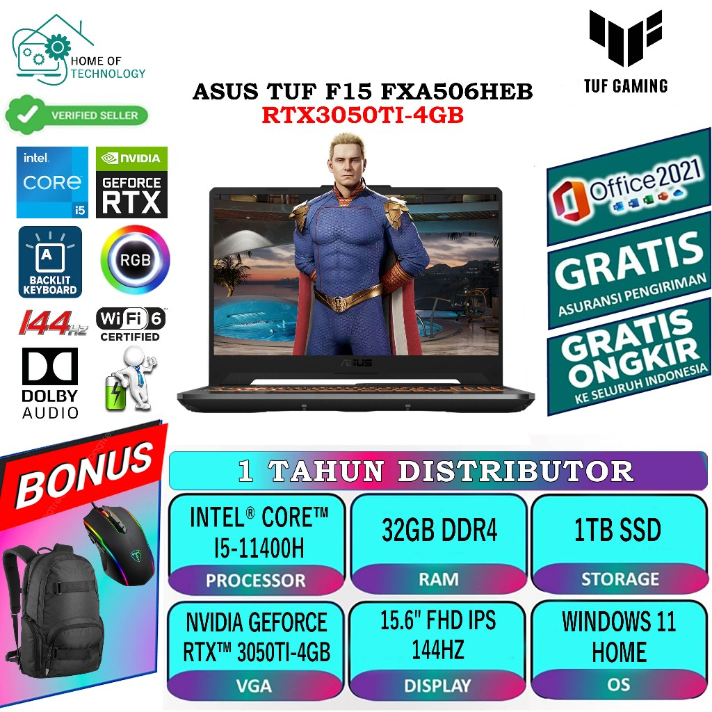 Jual Laptop Gaming Asus TUF F15 FX506HEB INTEL I5 11400H 32GB 1TB ...
