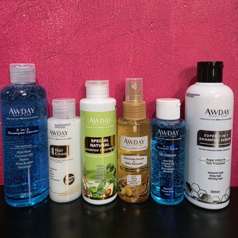 AWDAY BUNDLING PAKET SUPER HEMAT 3in1 Shampoo 250ML & 100ML dan Hair Cream All in 1 Conditioner 100ml BPOM