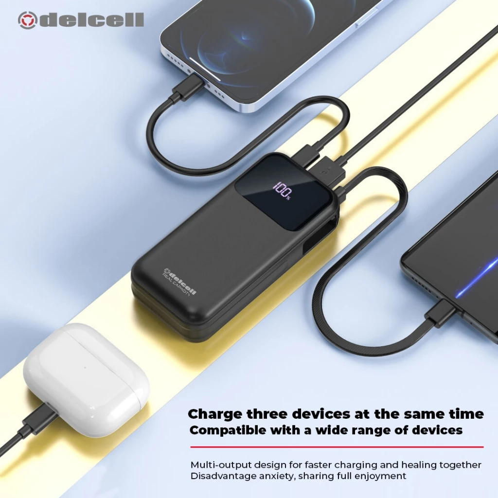 DELCELL Teal Powerbank Fast Charging PPS 33W 10000mAh Digital Display Kabel Built-in Type C - Garansi 2 Tahun
