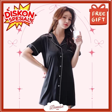 Benesa Wear Piyama Daster Basic Satin Baju Tidur Premium Wanita Set Setelan Pakaian Lucu Motif