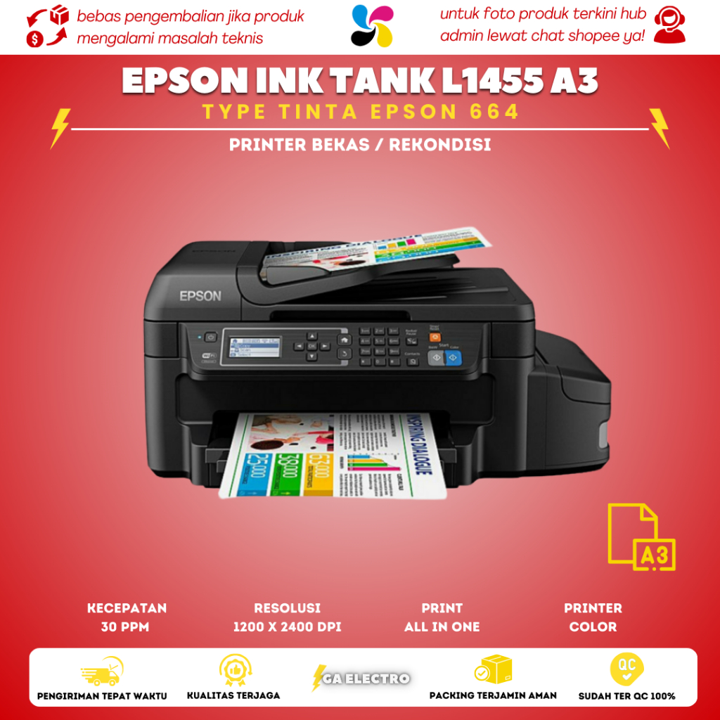 Jual Epson L1455 A3 Wi-Fi Duplex All-in-One Ink Tank Printer | Shopee ...
