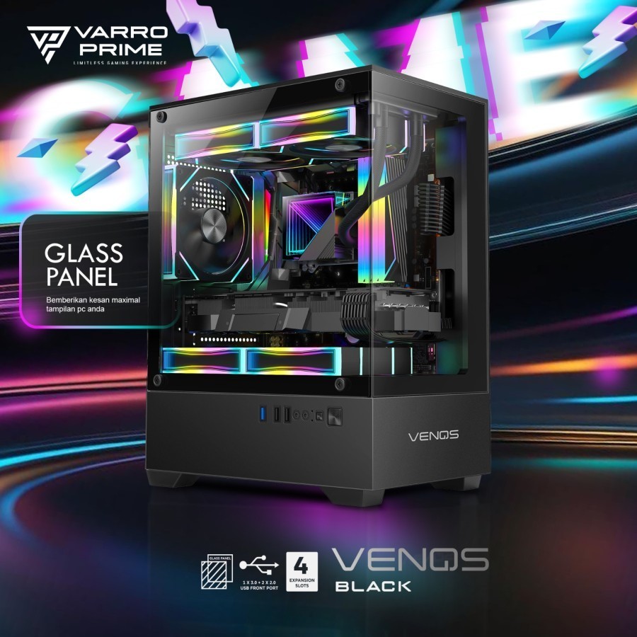 Jual Casing Pc Gaming Varro Prime Venos M-ATX Include 3Fan RGB | Shopee ...