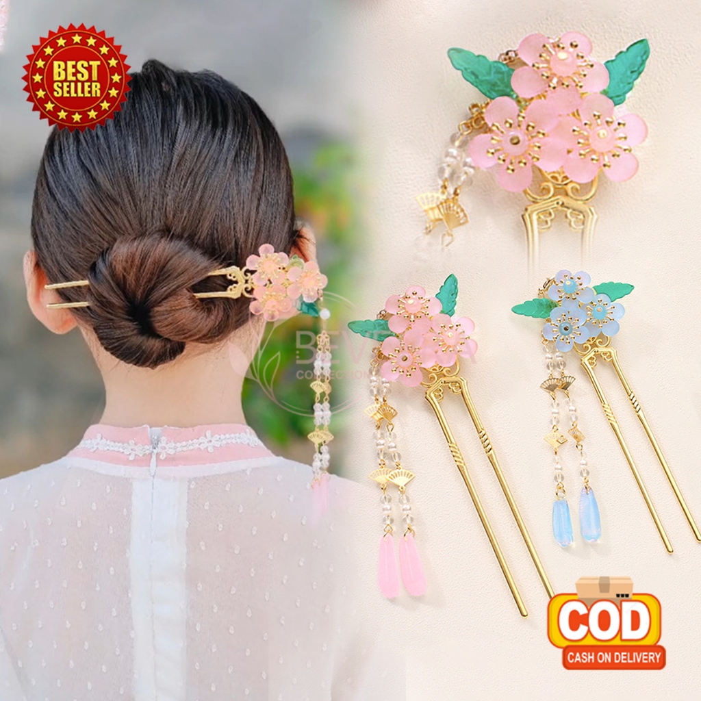 Jual Tusuk Konde Rambut Korea Sanggul Bunga Rumbai Motif Hairpin ...