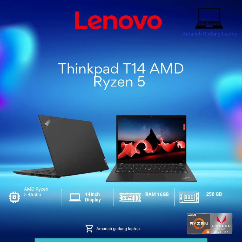 Laptop Lenovo T14 AMD Ryzen 4650u Ram 16GB SSD 256GB mulus original