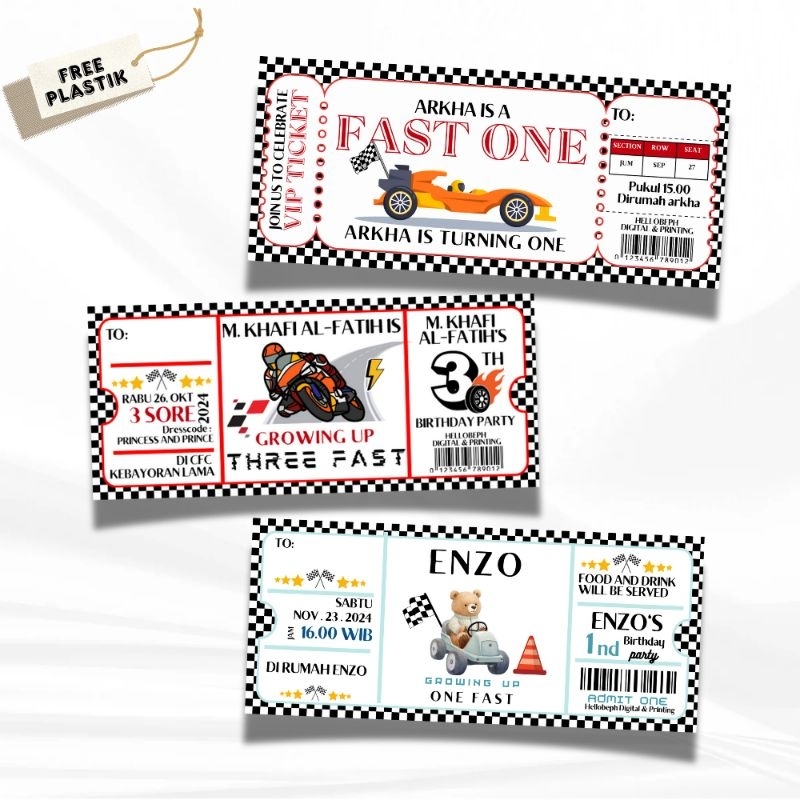 Jual kartu undangan ultah ulang tahun tiket racing anak anak | Shopee ...