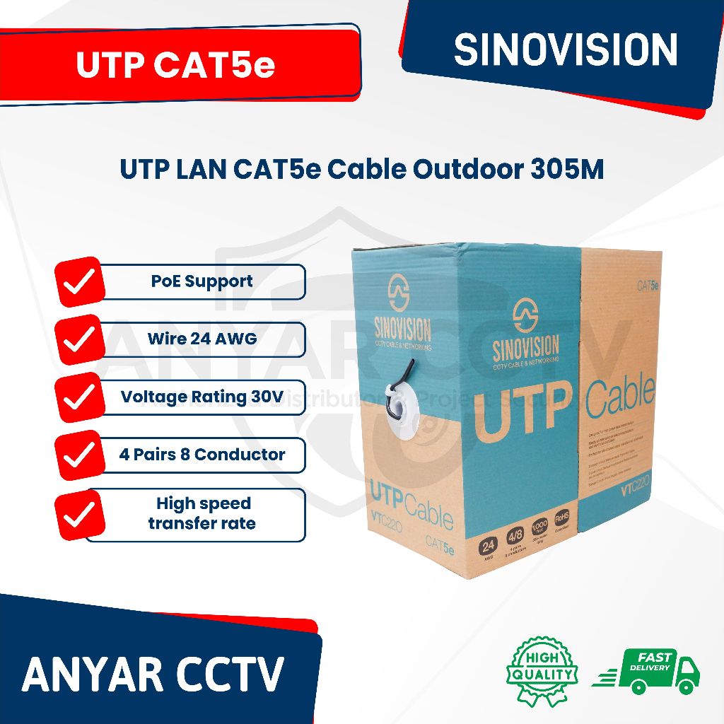 Jual Kabel LAN UTP CAT5E Kabel CAT 5E UTP 305M Sinovision Premium ...