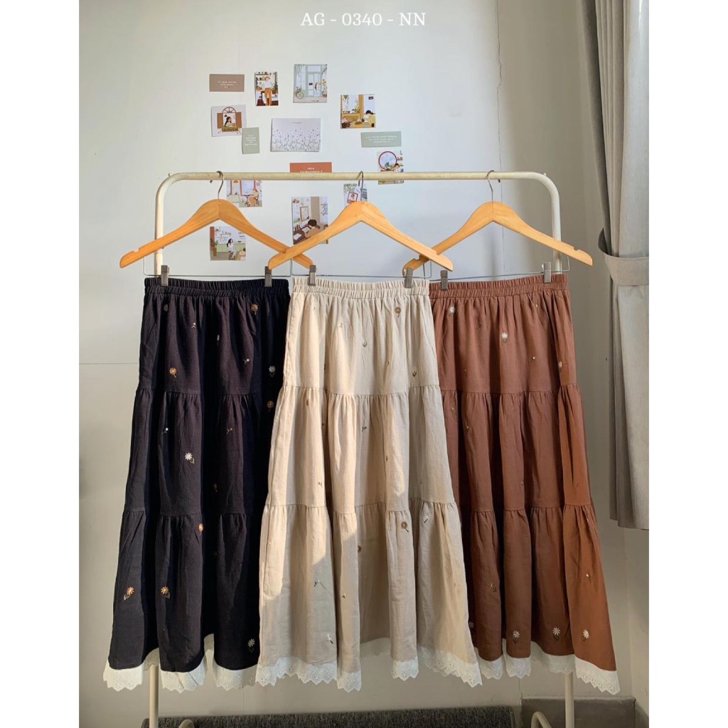 Jual rok wanita casual stylist bordir bunga linen | Shopee Indonesia