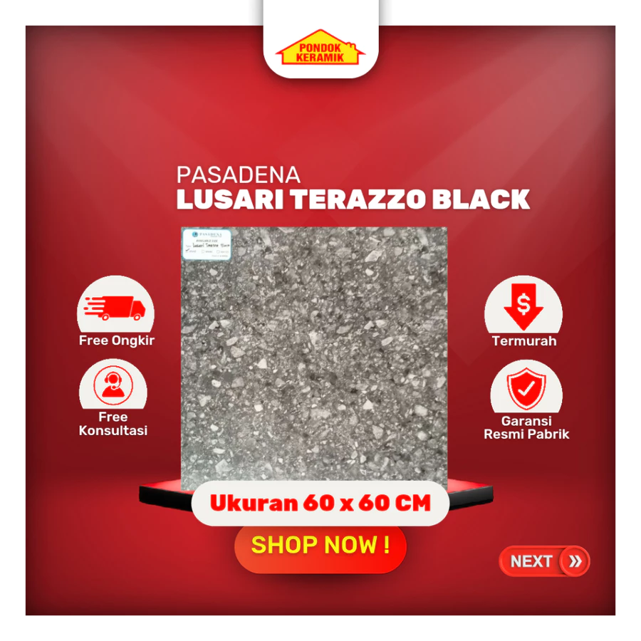 Granit Lantai Pasadena 60x60 Lussari Terrazzo Black Granit Matt