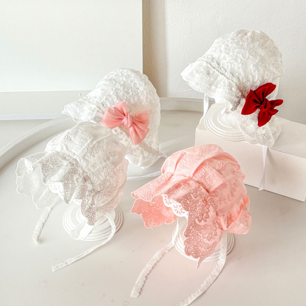 Jual TOPI BAYI PEREMPUAN RENDA 0-6 BULAN ADA TALI PENGIKAT ( ADA FURING ...