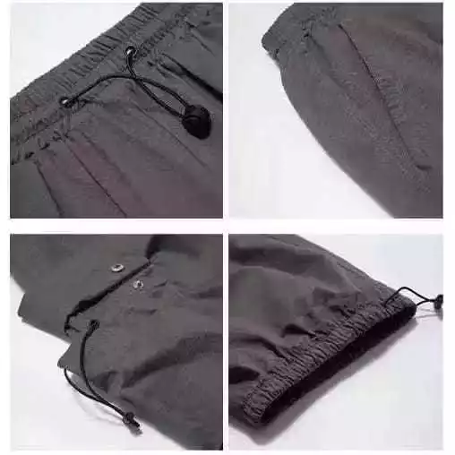 Model pria mengenakan celana cargo panjang Korean casual highwaist