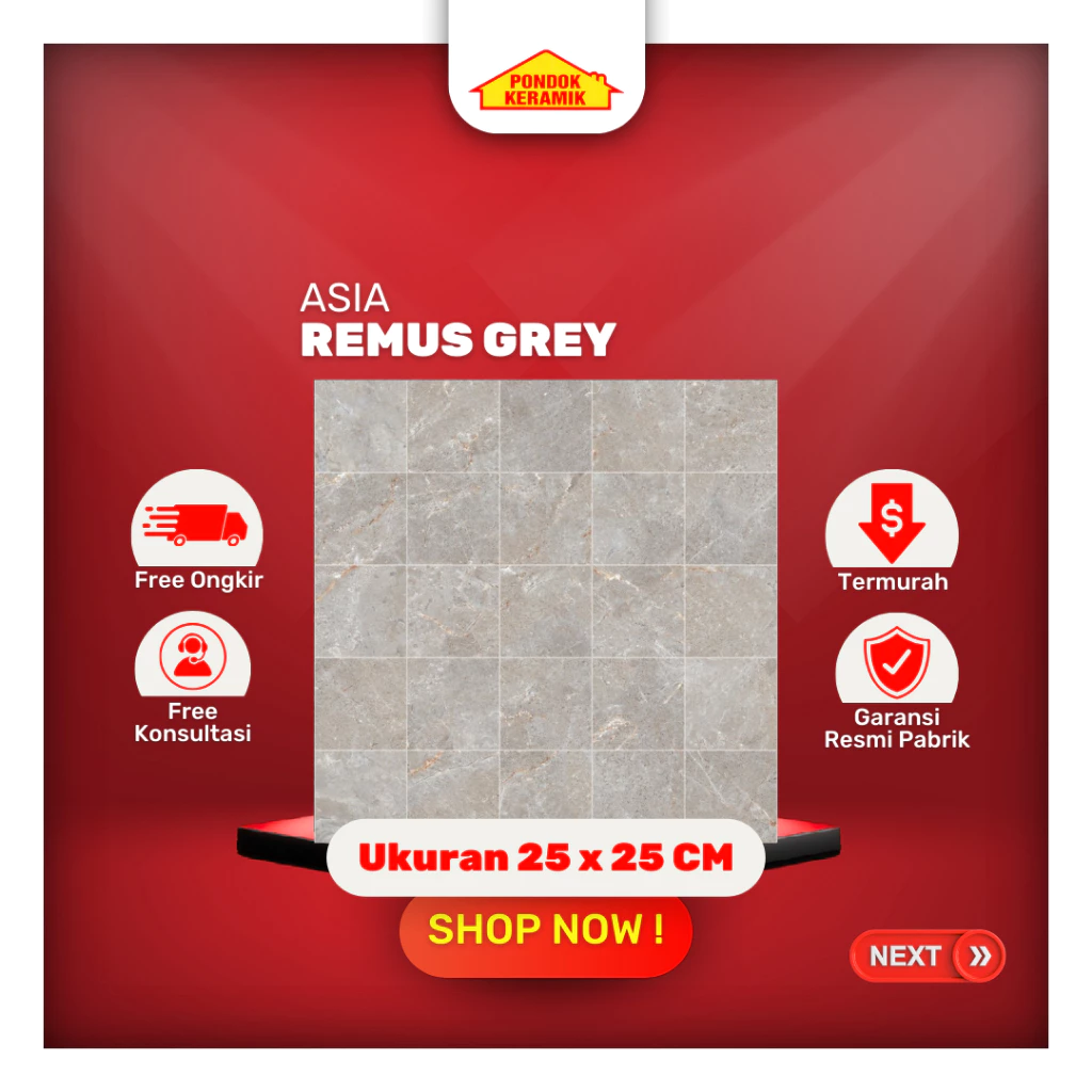 Keramik Lantai Asia 25x25 Remus Grey Abu Anti Slip Keramik Kamar Mandi / Keramik Garasi