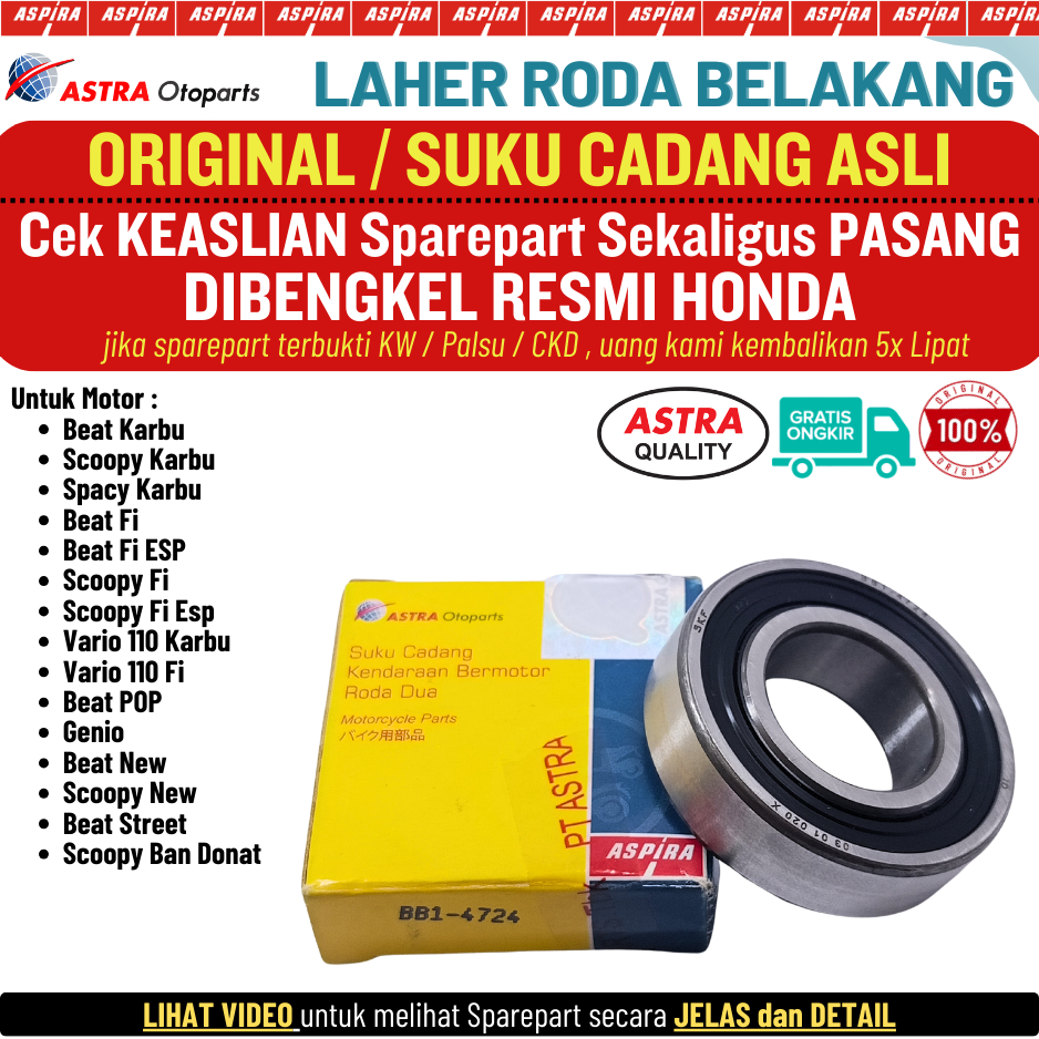 Jual Laher Bearing Lahar Klahar AS Roda Belakang Beat Fi Beat Carbu ...
