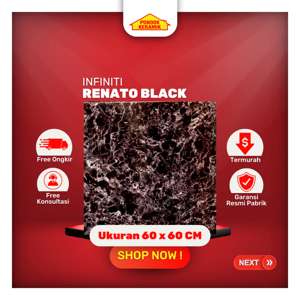 Granit Lantai Infiniti 60x60 Renato Black Glossy Hitam Motif Marble Marmer
