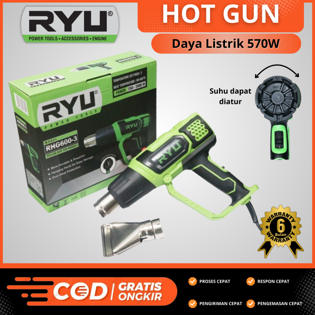 Jual Hot Gun Mesin Pemanas Listrik RYU Heat Gun RHG 600-4 | Shopee ...