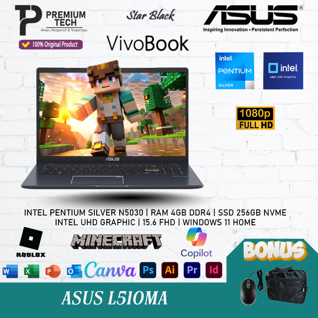 Jual Asus Vivobook L510MA Intel Pentium Silver N5030 RAM 16GB