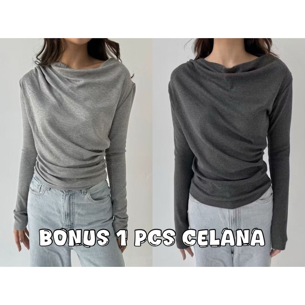 ATASAN WANITA LENGAN PANJANG APRIL TOP KOREAN LOOK KNIT RIB KOREAN STYLE